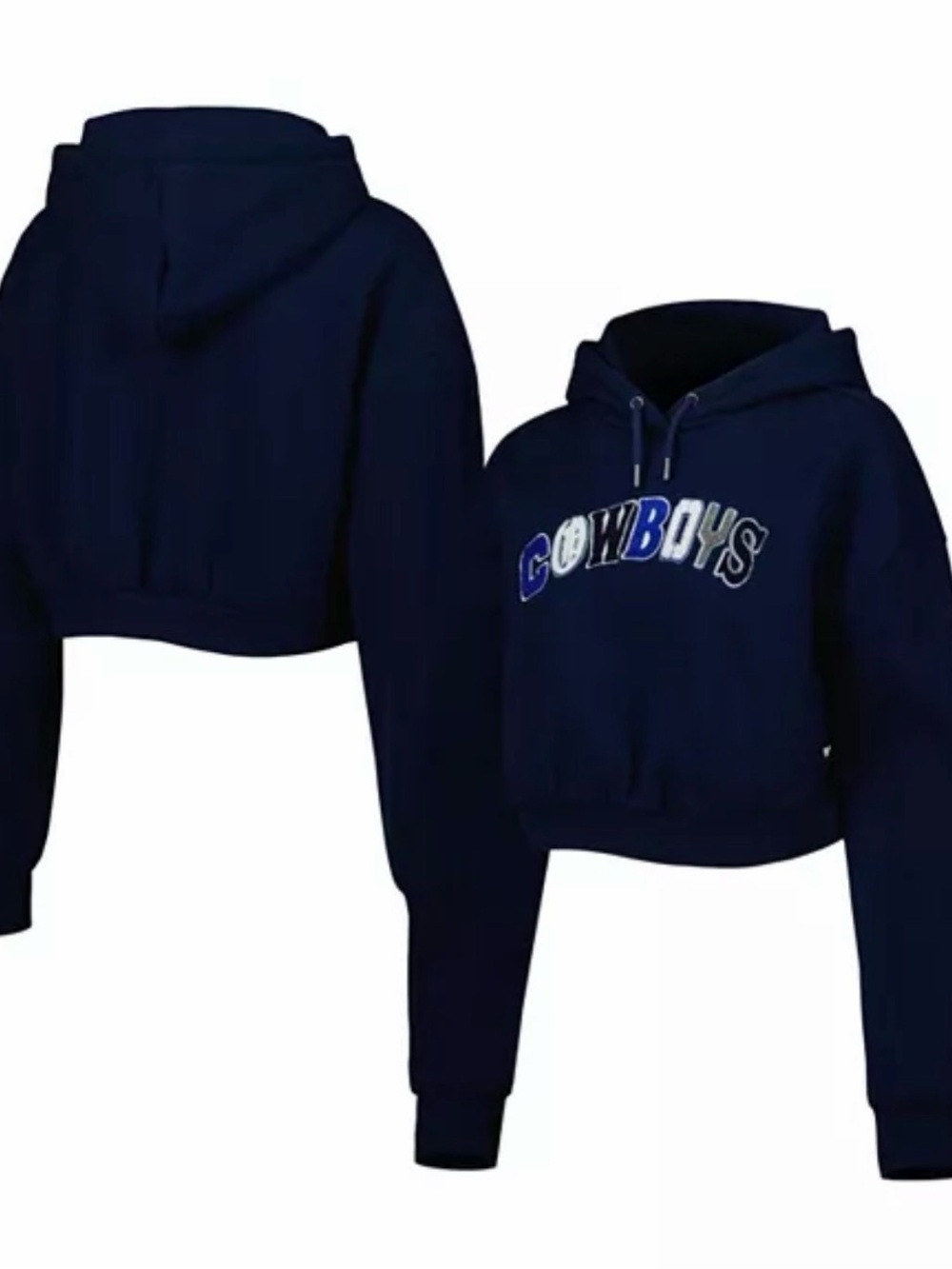 The Wild Collective Dallas Cowboys Navy Cropped Pullover Hoodie Womens Large